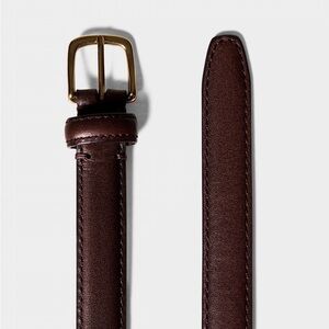 Aritzia Essential Solid Brass Leather Slim Belt - Manor Brown/Gold